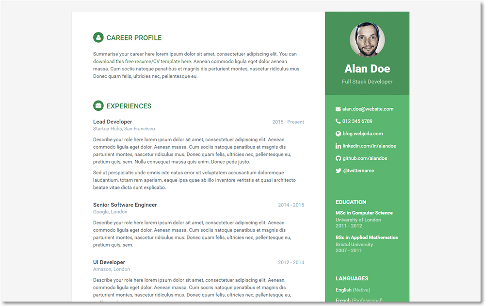 online cv Jekyll theme